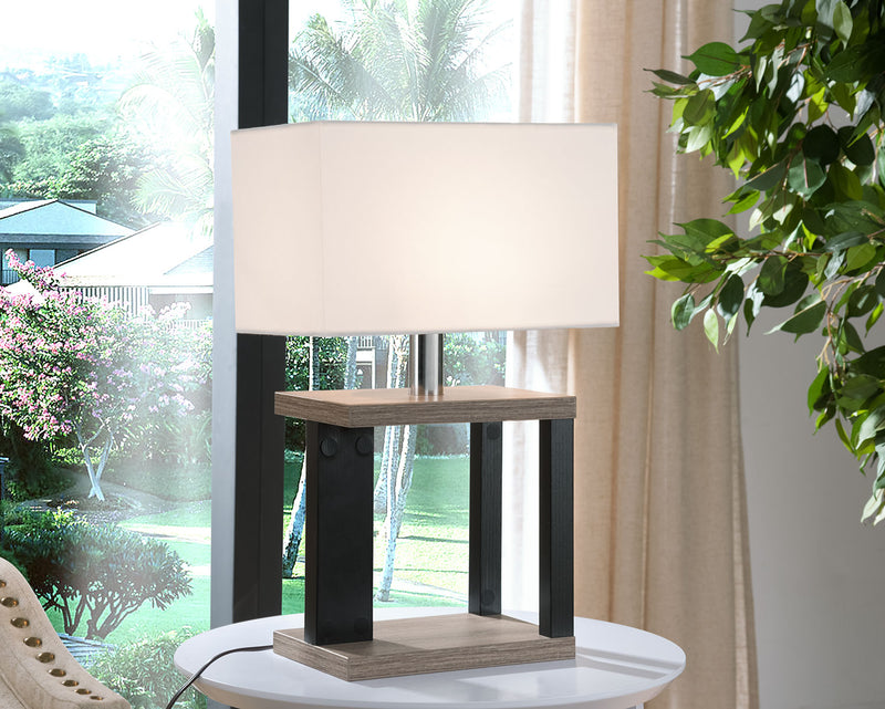 Dark Taupe Table Lamp with Black Accents and White Shade