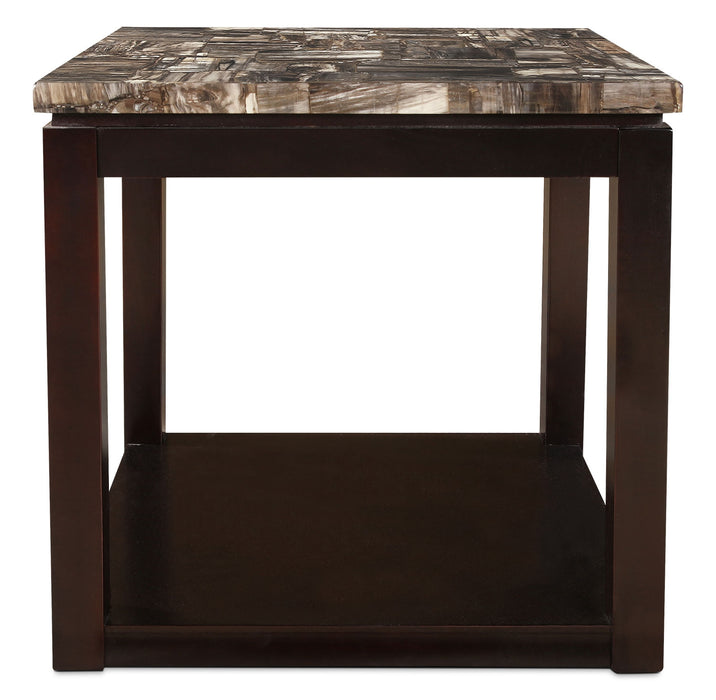 Sicily 22\" Traditional End Table with Shelf - Dark Brown  with Mable Look Top